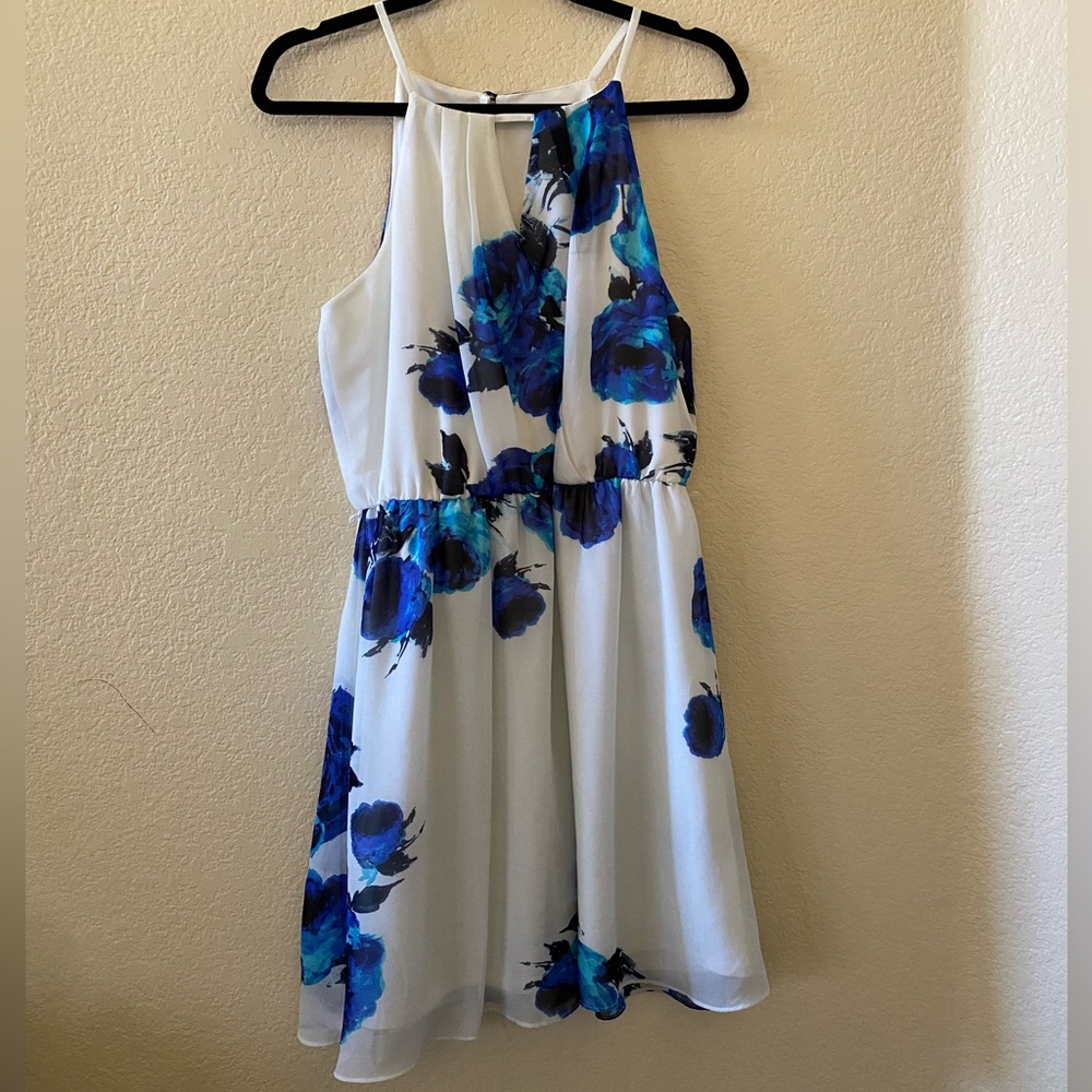 White Dress with blue floral size L